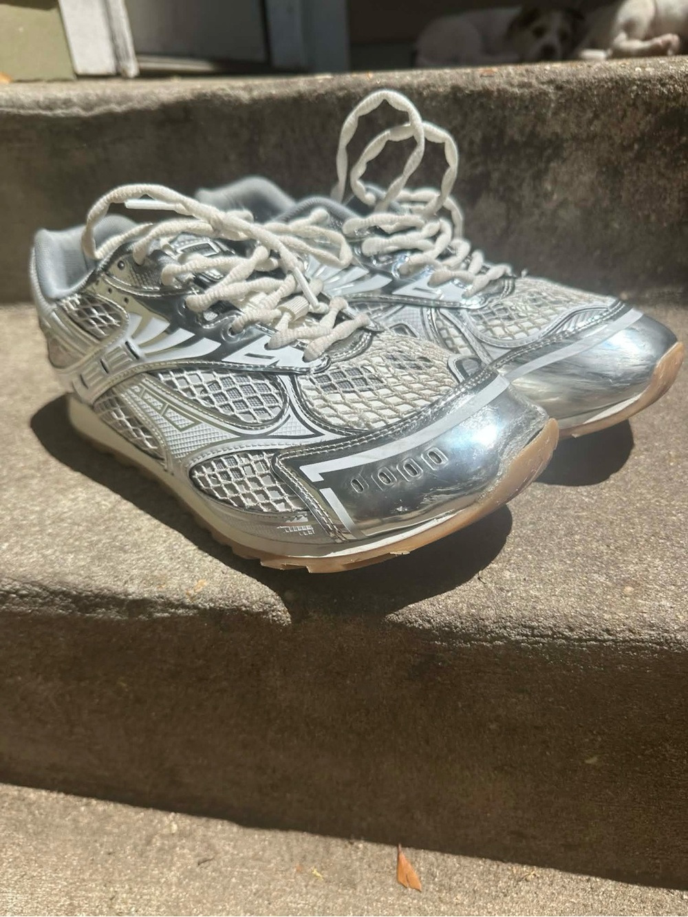 Silver Metallic Mesh Running Sneakers